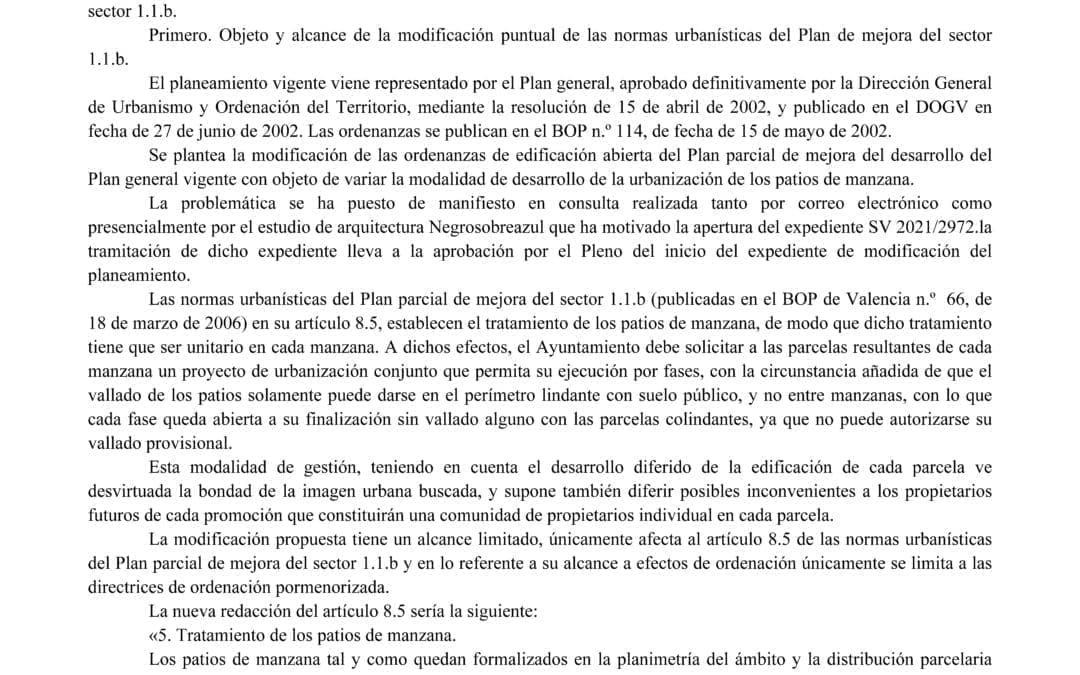 Informe favorable a la modificación puntual de las normas urbanísticas